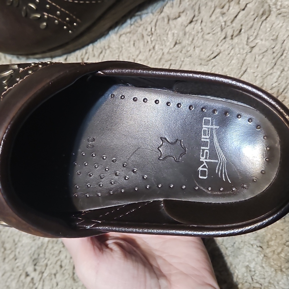 Dansko Patricia Embellished Brown Leather Clogs - Picture 9 of 16
